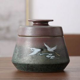 Crane Pattern Ceramic Tea Jar 