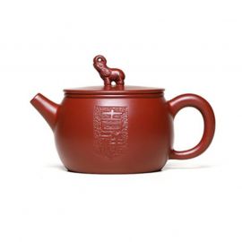 Yixing Zisha Tea Pot with Hand Carving Dragon and Chinese Characters